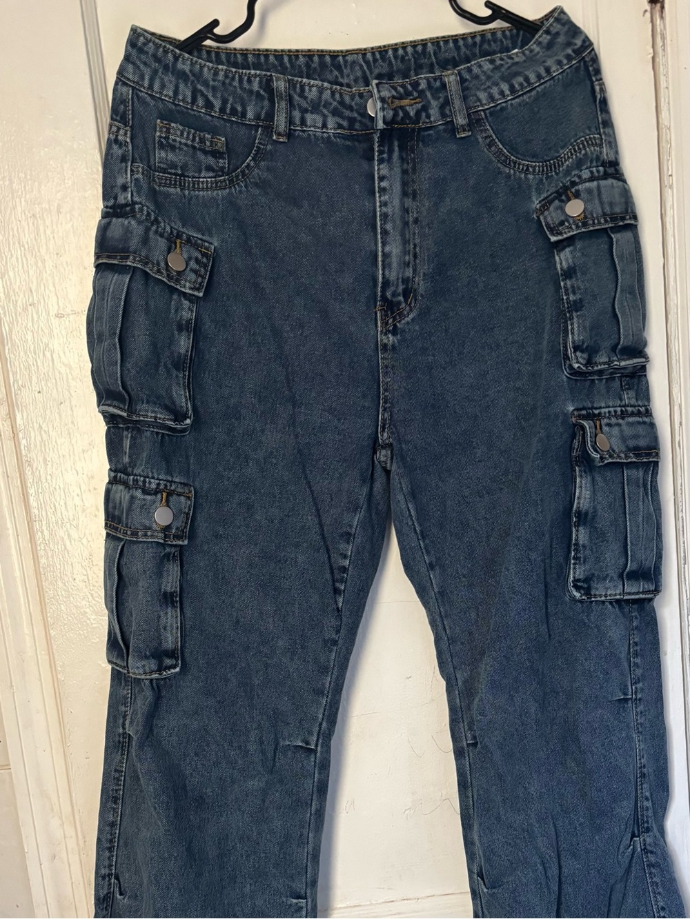 Men's Dark Blue Denim Cargo Pants with Utility Pockets
